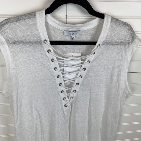 New IRO Tissa Slub Knit Top Lace Up White NWT Bohemian Women’s XL - Picture 7 of 16